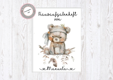 zuckersüßer Schulheft Umschlag Bär 2 Boho Style Hausaufgabenheft in seperater hochwertiger Hülle Einschulung Schulkind von Lüttentüddel®